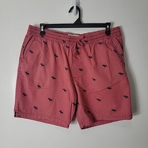Abercrombie & Fitch Men's Red W/ Blue Mooses Drawstring Shorts, XL